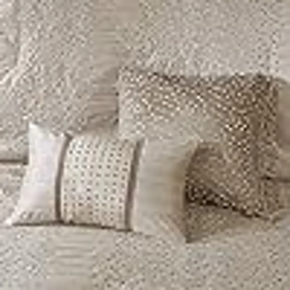 Madison Park Camelia 8 Pieces King Comforter Set Faux Silk Neutral Brown NEW